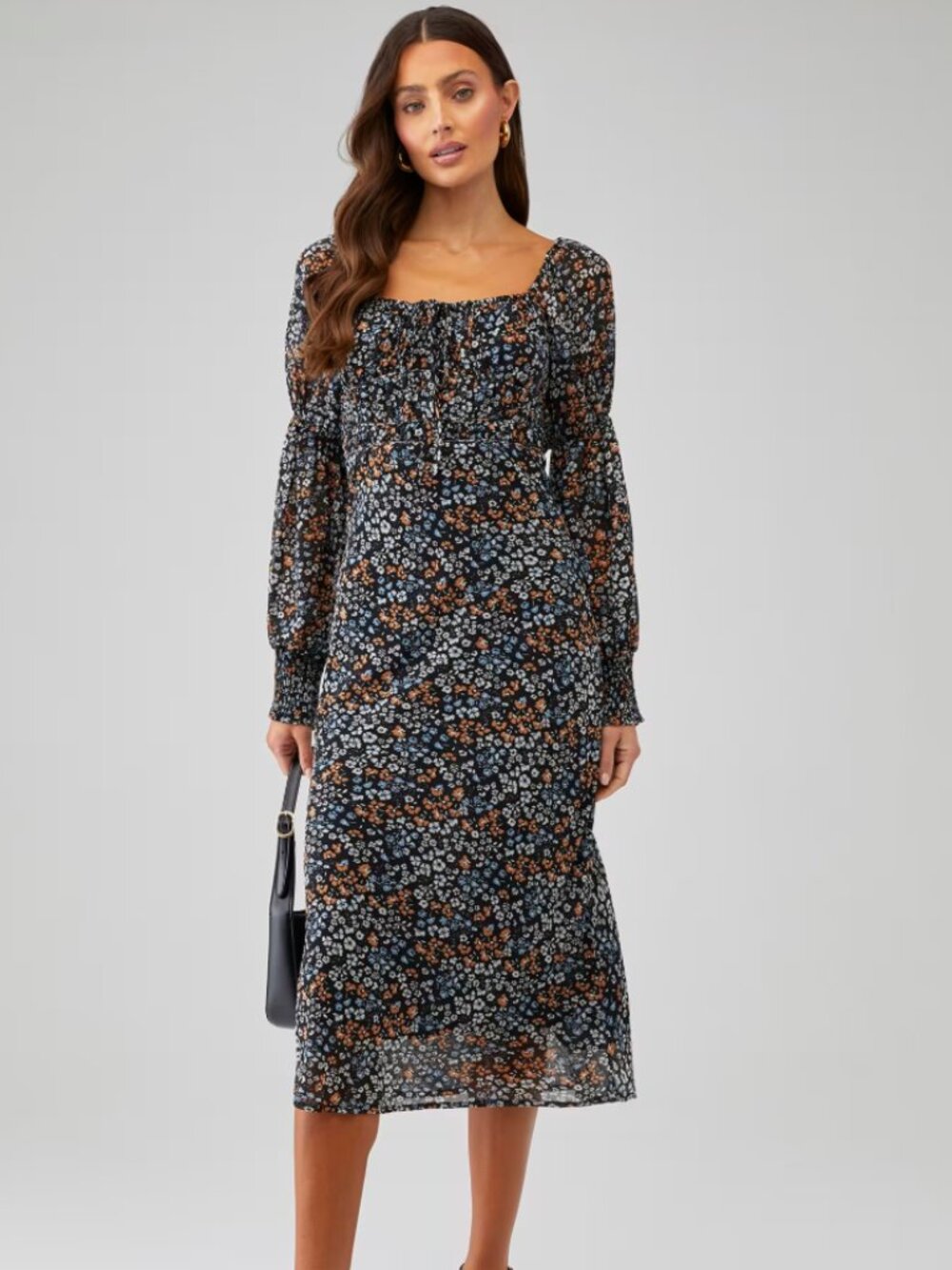 ASTR The Label Floral Midi Dress Navy Multi
